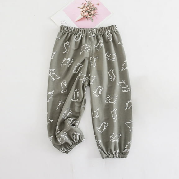 NAISIBABY Boys Girls Casual Pants, Prints Cotton Linen Thin Home Mosquito Proof Pants Army Green 6-7T