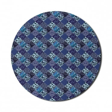 Checkered Mouse Pad for Computers, Patchwork Style Damask Motifs in Geometric Violet Tones Floral Swirls Scrolls, Round Non-Slip Thick Rubber Modern Mousepad, 8" Round, Multicolor, by Ambesonne