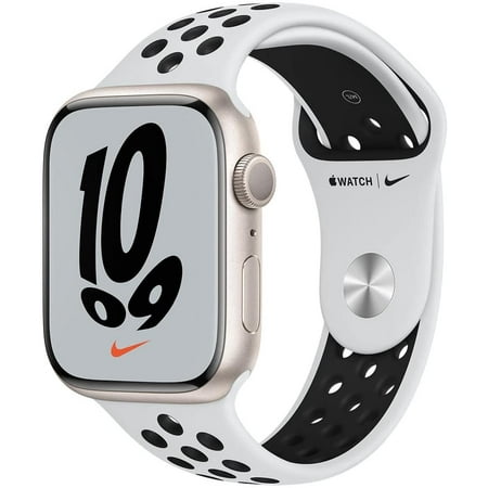 Restored Apple Watch Nike Series 7 (GPS) 45MM Starlight Aluminum Case with Pure Platinum/Black Nike Sport Band - MKNA3LL/A (Refurbished)