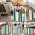 thumbnail image 5 of Turquoise Beige Round Area Rug 3.3 FT, Non Slip Small Entryway Kitchen Mat, Boho Vertical Stripes Bohemian Retro Washable Soft Circular Rug Non-Shedding Door Mat for Bathroom Playroom Kids Room, 5 of 9