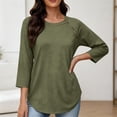 thumbnail image 5 of Craaazy Spring Tops for Women Casual 3/4 Sleeve Solid Color Crew Neck Button Accent Shirts for Everyday Wear, Weekend Errands, 5 of 7