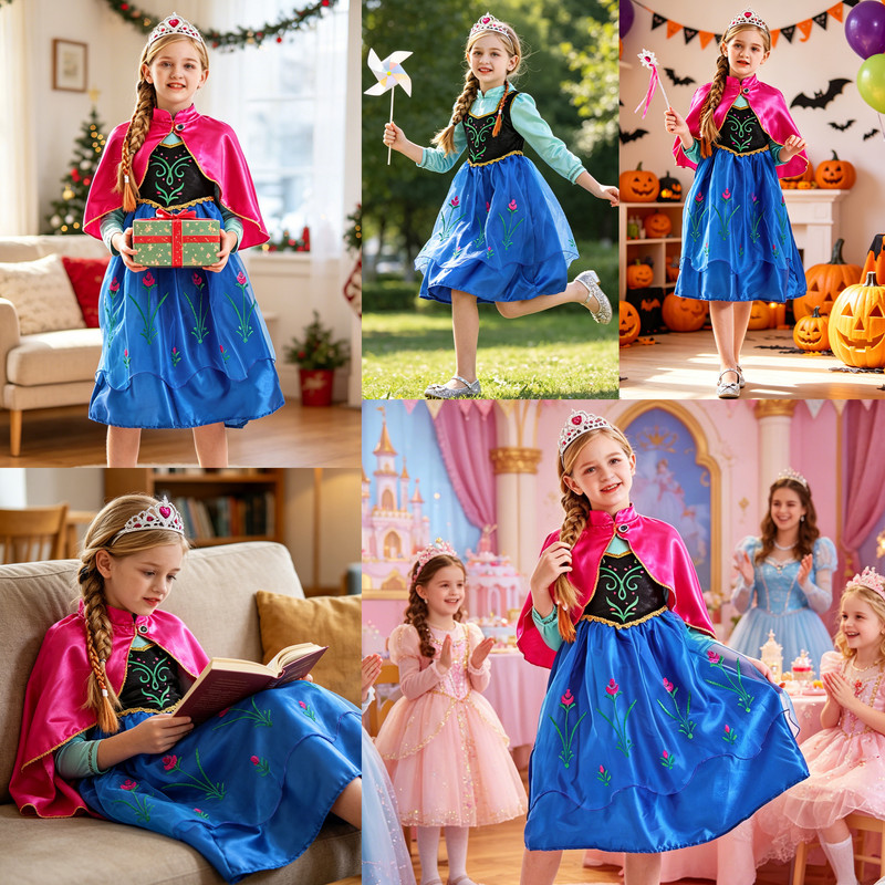 Jurebecia Snow Queen Anna Princess Costume for Girls, 5-6Y photo 7