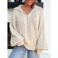 thumbnail image 3 of Gupgi Sweaters for Women Trendy Zip Up Long Sleeve Solid Color Sweater Tops Fall Lapel Cable Knit Pullover, 3 of 6
