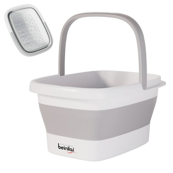 Beinilai Collapsible Foot Bath basin with Massage Bumps for Soaking Feet,Soaking Tub with Handle,Multifunctional Plastic Foot Bucket-Grey