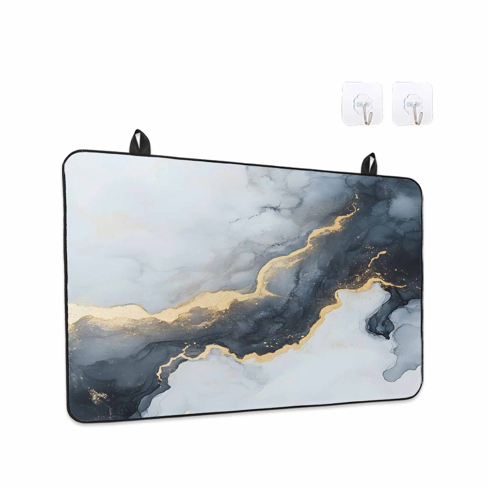 Black Marble Stove Top Cover for Electric Stove, Heat-proof & Non Slip Glass Top Stove Cover Protector, Modern Abstract Art Ink Painted Kitchen Flat Cooktop Rubber Mat 24x21 Inches