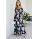 thumbnail image 3 of ABPHQTO Vestido largo de cintura alta con busto fruncido y estampado floral negro para mujer, 3 of 5