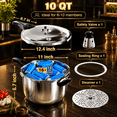 thumbnail image 3 of WantJoin 10QT Stainless Steel Pressure Cooker with Spring Valve Safeguard Devices, Induction & Gas Cooker Compatible, 3 of 8