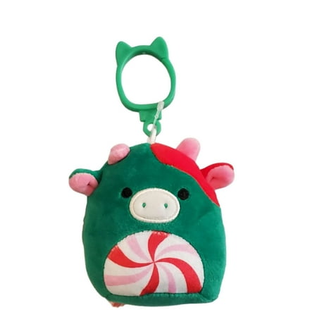 Squishmallows 3.5" Clip-On Christmas Ruben the Cow Peppermint