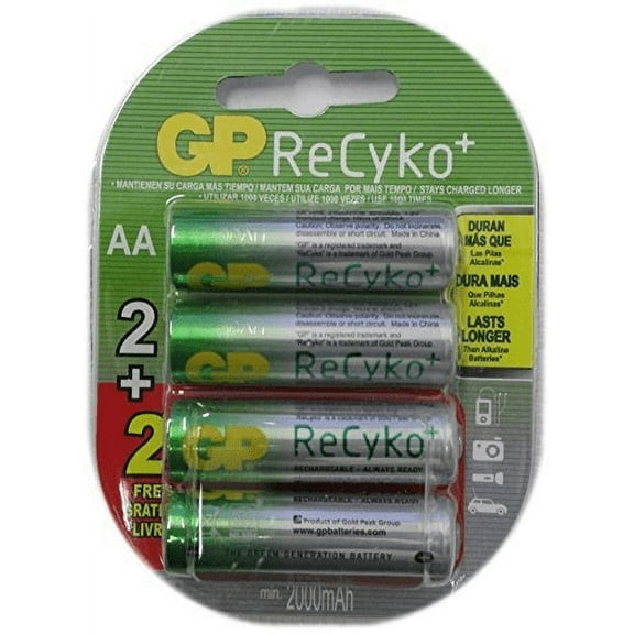 GP Recyko AA NiMH Pre-Charged Rechargable 1.2v 2100mAh 2 Batteries   2 Free Tota?
