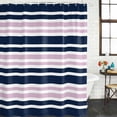 thumbnail image 3 of Navy Blue Pink Striped Waterproof Fabric Shower Curtain,Gradient Horizontal Lines Waterproof Fabric Shower Curtain for Bathroom Curtains Bathtubs Hotel Shower Curtains with 12 Hooks Standard 66x72, 3 of 8