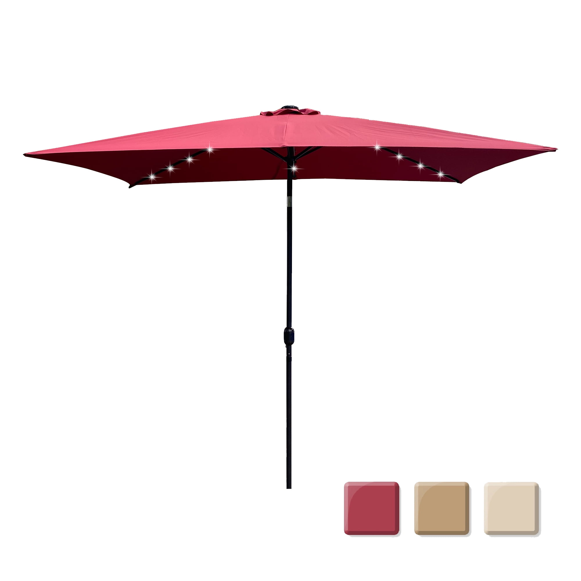 Solar Patio Umbrella LED Lighted Market Table Rectangular Umbrella with