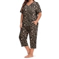 thumbnail image 3 of WellSize Plus Size Women Pajamas Set V Neck Short Sleeve Tops and Capris with Pockers Two Piece Lounge Sets Summer Oufits sleepwear, 3 of 7