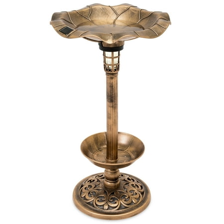 Best Choice Products Outdoor Solar Lighted Pedestal Bird Bath Fountain Decoration w/ Planter, Integrated Panel, Scroll Accents for Lawn, Garden, Bronze