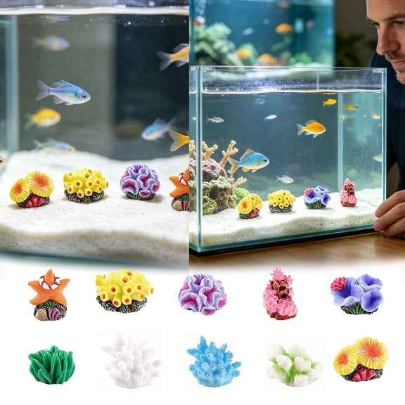 Forestwhale Resin Coral Ornament for Aquarium Mini Artificial Reef Decoration Fish Tank Landscape for Betta & Goldfish