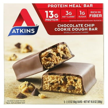 Atkins, Protein Meal Bar, Chocolate Chip Cookie Dough Bar, 5 Bars, 2.12 oz