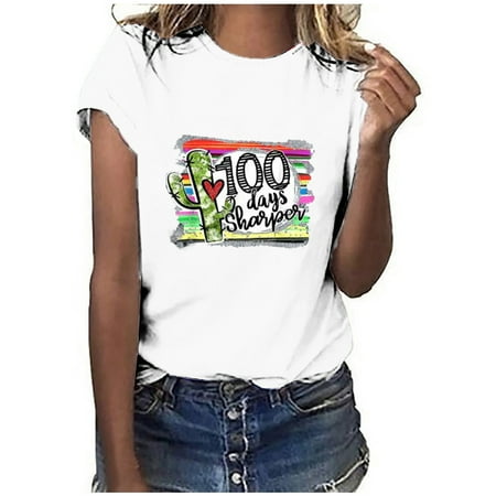 

White Blouse for Women Summer T-Shirt for Women Womens Work Tops Girls Short Sleeve Out Blouse Funny Print Shirt T-Shirt Tops Round-Neck Basic Tees for Women White XXL