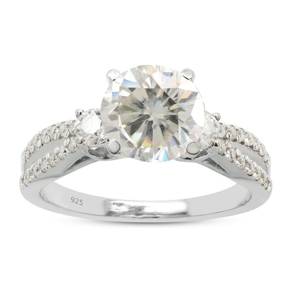 1 3/5 ct. t.w Center 7MM Round Cut Lab Created Moissanite Diamond Split Shank 3-Stone Engagement Ring In 14K White Gold Over Sterling Silver (G-H Color, VVS1 Clarity, 1.60 Cttw)-6.5