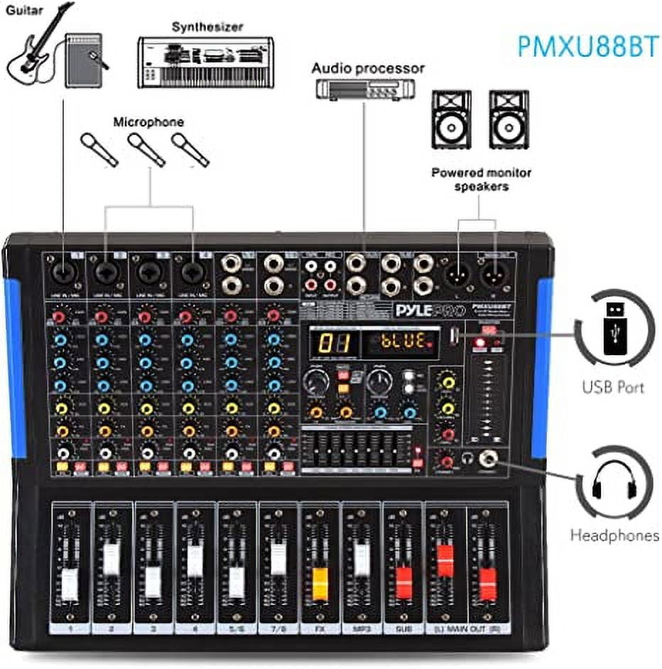 Pyle 8-Channel Bluetooth Studio Audio Mixer - DJ Sound Controller Interface