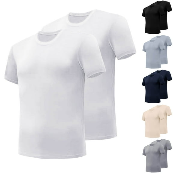 Hinvhai Men's Cotton Short Sleeve Crew Neck Shirts Athletic Tops Tees Oversized Gym Clothes for Men 2PC White 10(XL)