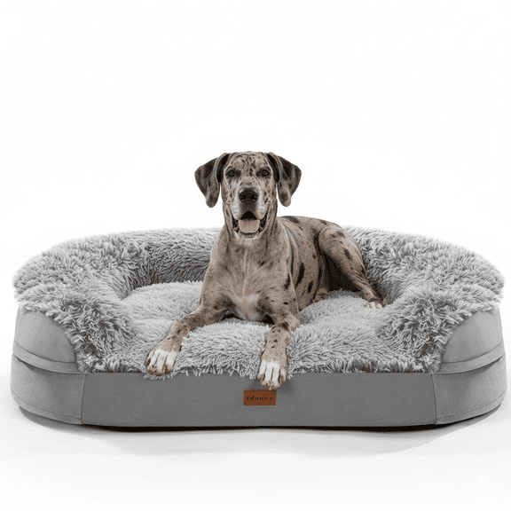 Gimars 44x32in XL Orthopedic Dog Bed for Large Dogs Egg Crate Foam Pet Sofa with Supportive Bolsters Waterproof Lining and Washable Removable Plush Cover