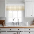 thumbnail image 3 of Beige White Stripes Valance Curtains for Kitchen/Living Room/Bathroom/Bedroom Window, Rod Pocket Small Topper Half Short Window Curtains Voile Sheer Scarf, Farmhouse Modern Gradient Lines 42"x18", 3 of 8