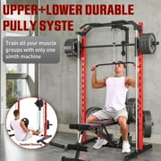 VIBESPARK Smith Machine Power Rack with Lat-Pull Down Pulley System & Cable Row, Multi-Functional Squat Rack Cage with Barbell Bar, Landmine, Pull-up Bar and More Attachment for Home Gym