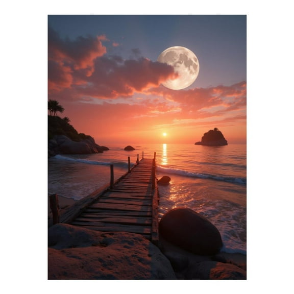 Diamond Art Kits for Adults, Sunset Ocean Dock Moonlit Sky 5D Diamond Painting Kits for Adults Beginners, DIY Full Drill Diamond Painting, Gem Art and Crafts 12x16