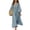 Light Blue #21, variant on Women V-Neck Empire Waist Maxi Dress, Puff Lantern Long Sleeve Solid Color Flowy Boho Loose Cotton-Linen Blend Vacation Casual Long Dress L