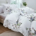 thumbnail image 4 of Move Over Gray Flower Duvet Cover Set King Ruffle Fringe Botanical Bedding Set Garden Floral Pattern Microfiber No Filling, 4 of 8