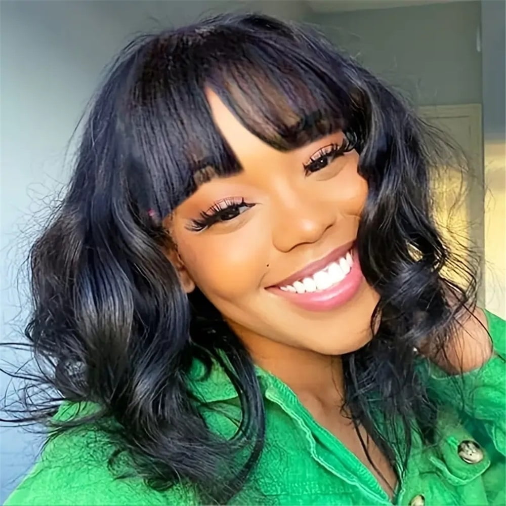 Short Body Wave Human Hair Bob Wigs with Bangs Brazilian Wig  for Women