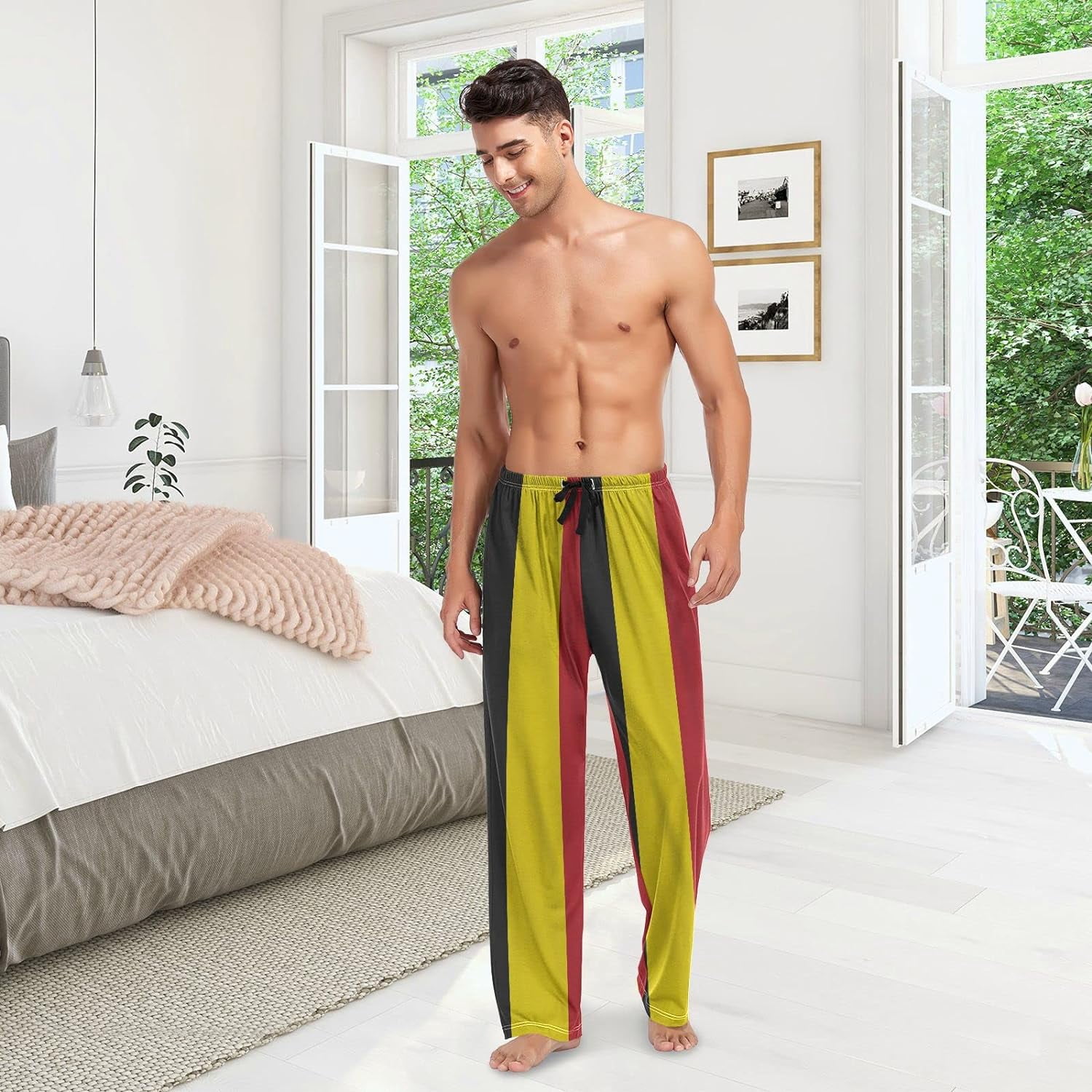 HPINK-T Belgium Flag Men's Pajama Pants Sleepwear Lounge Pajama