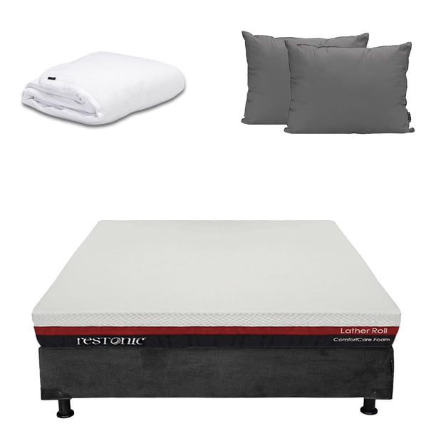 Colchón en caja Matrimonial Roll + Box + Almohadas 2Pack + Protector Cloud