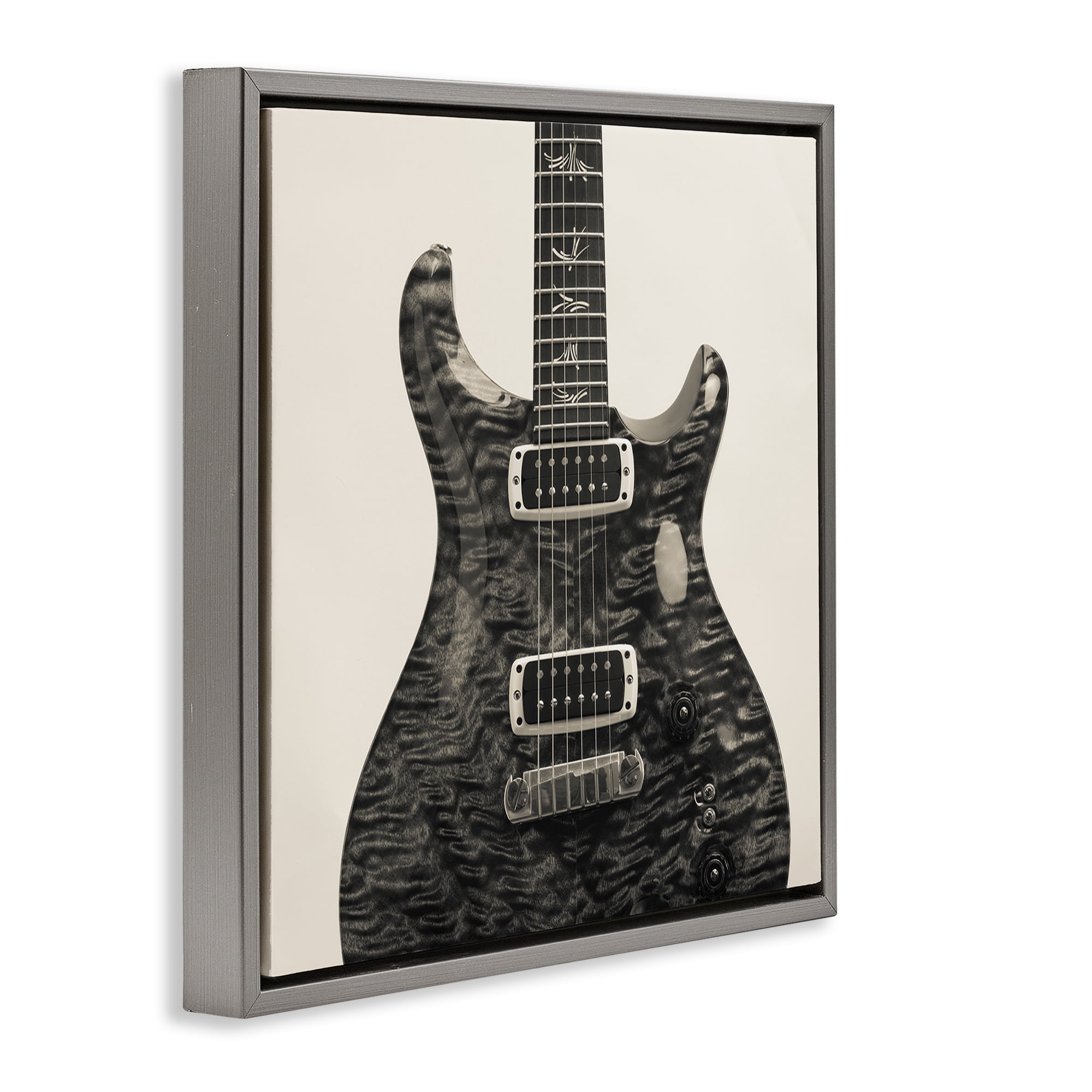 Stupell Industries Wave Patterned Guitar Entertainment Photography Gray Floater Framed Canvas Art Print Wall Art, 18 x 18