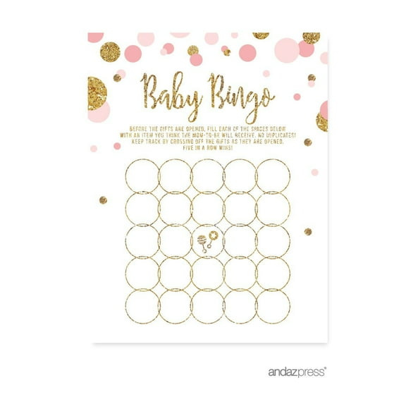 Baby Bingo Game Blush Pink Gold Glitter Baby Shower Games, 20-Pack