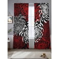 thumbnail image 2 of Red White Sheer Curtains 84 Inch Length 2 Panels Set, Abstract Black Chrysanthemum Flower Floral Voile Window Treatment Rod Pocket Curtains Sheers Drapes for Bedroom/Living Room/Kitchen 52"x84"x2, 2 of 7