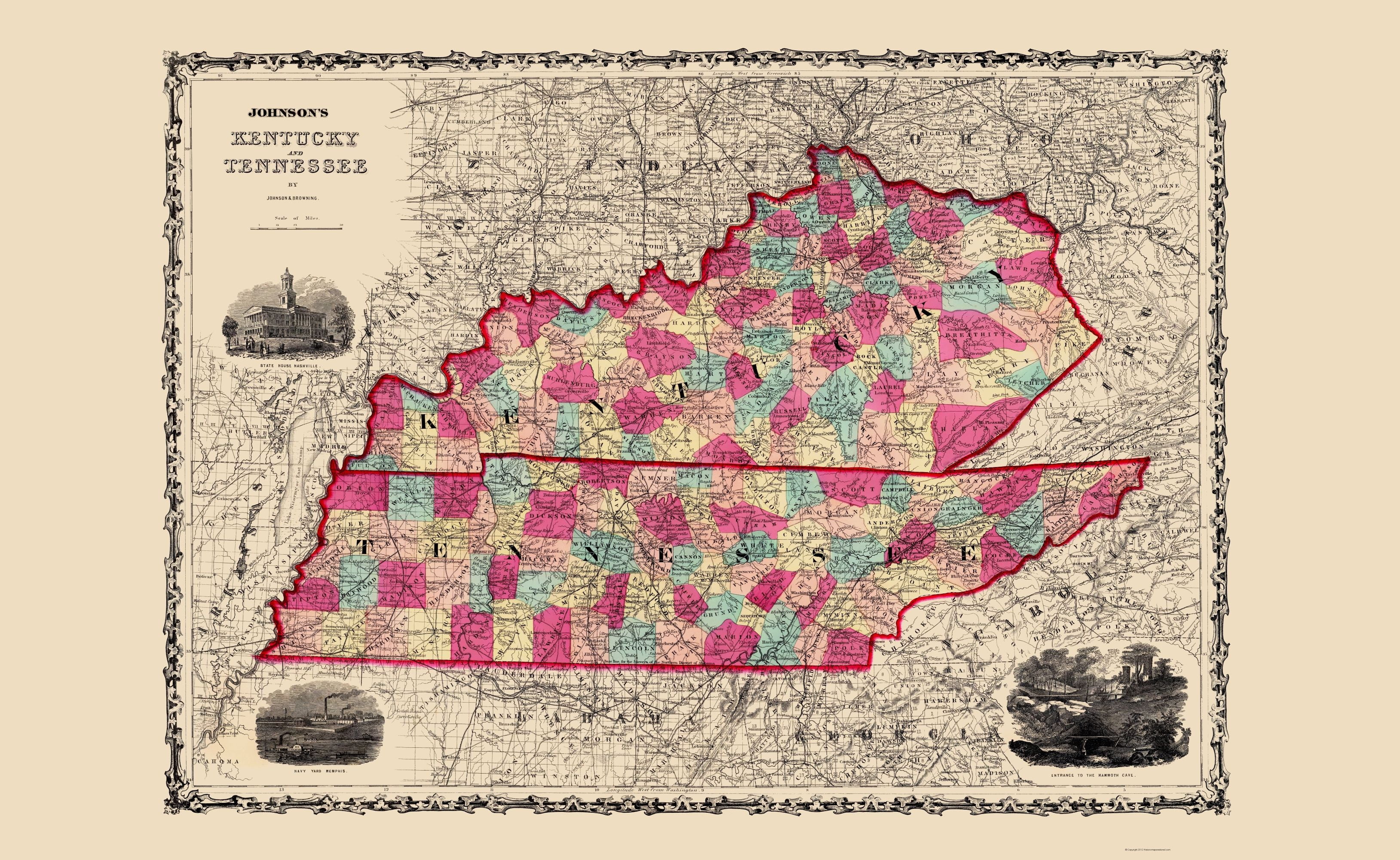 Kentucky Tennessee - Johnson 1860 - 23.00 x 37.46 - Matte Canvas ...