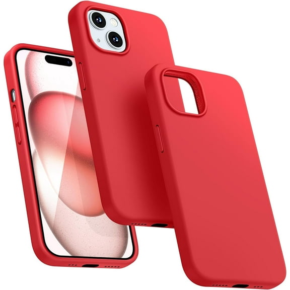 iPhone 15 Plus Case,Liquid Silicone Slim Shockproof Protective iPhone 15 Plus 6.7 inch Phone Case [Microfiber Lining] (Red)…