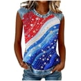 thumbnail image 2 of Womens Crewneck Waffle Knit Tanks 4th of July Gradient Star Flag Faux Denim Trim Tops Lounge Sleeveless Daily Blouses, 2 of 8