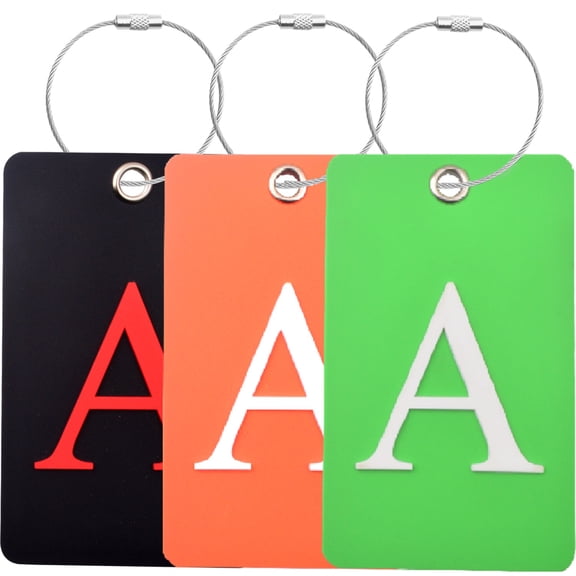 AGNURCADE 3pcs Initial Letter Luggage Tags for Suitcase, Letter A Travel Baggage Identification Labels Name ID Card Bendable Tags with Steel Loop for Spotting Backpacks Suitcases