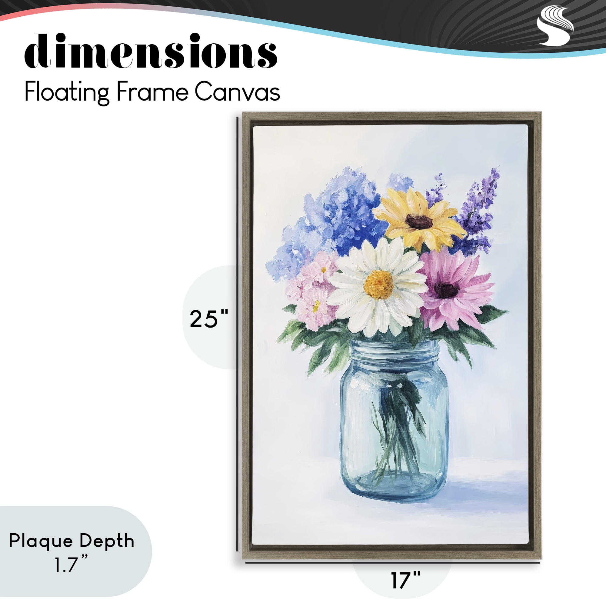 Stupell Industries Country Jar Wildflower Bouquet Brown Framed Floater Canvas Wall Art, design by Petal Prints Design
