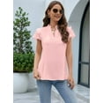 thumbnail image 5 of Womens Dressy Casual Tops Ruffle Short Sleeve V Neck Shirts Elegant Business Work Blouse Pink M, 5 of 6
