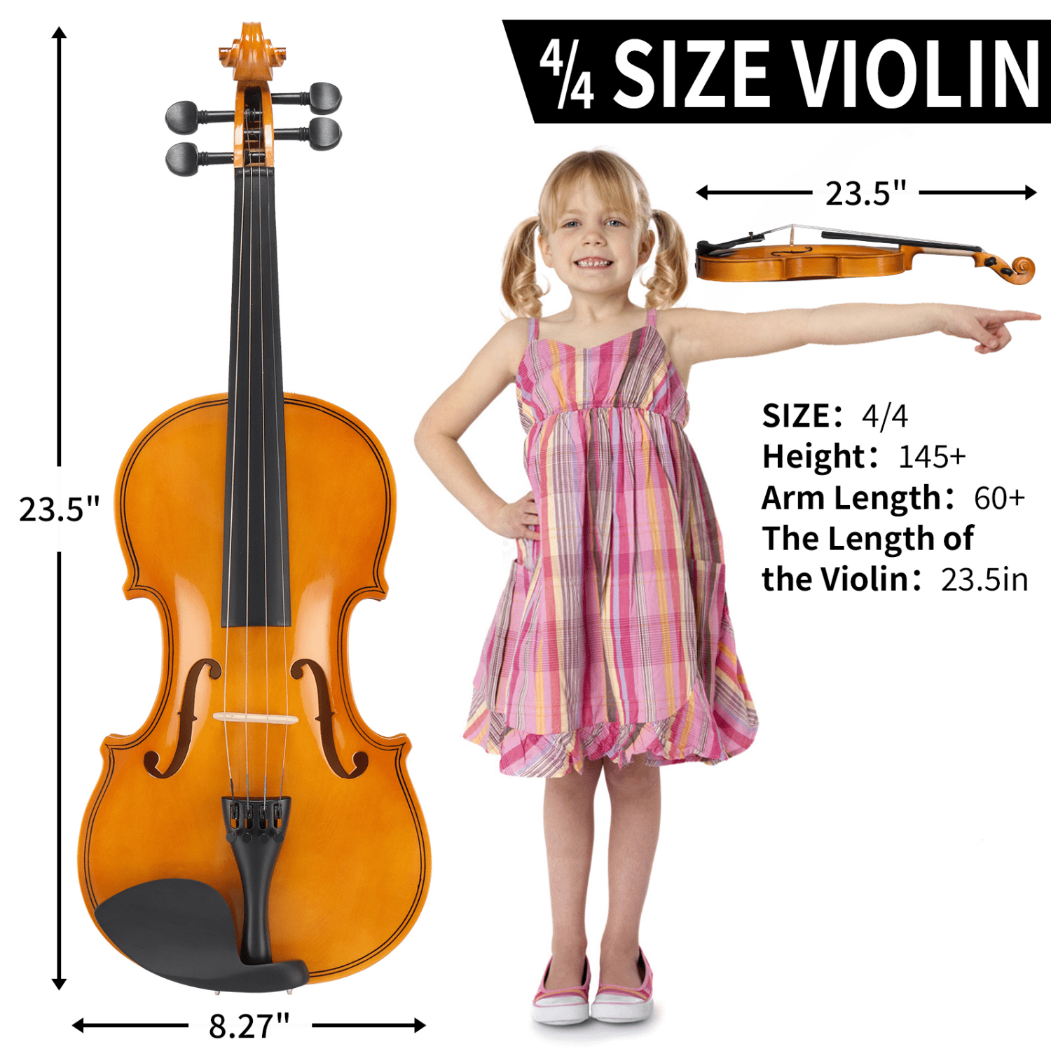 Hassch 4/4 Violin for Beginners, Fiddle with Case, Bow, Rosin, Sordine, Extra Strings and Shoulder Rest, Natural