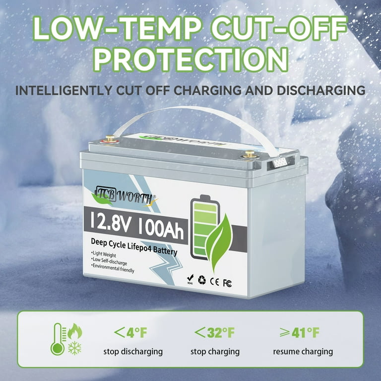 TCBWORTH 4Pack 12V 100Ah LiFePO4 Lithium Battery with 100A BMS for