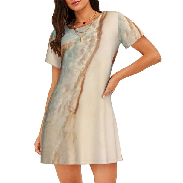 Balery Starfish On The Sand Beach Camisón de manga corta con cuello redondo para mujer, cómodo y elegante.