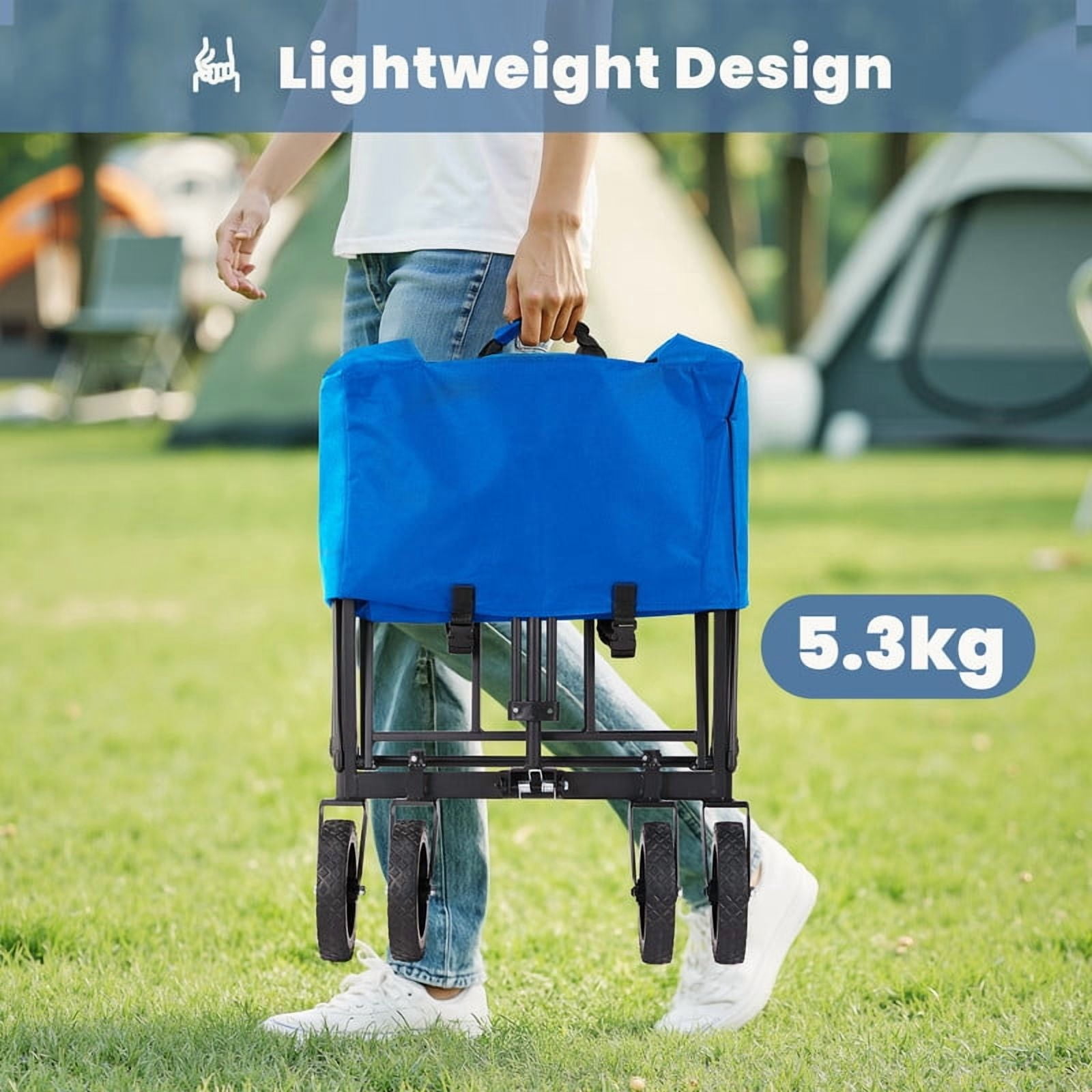 EDX Foldable Utility Cart, Small Capacity Shopping Wagon Cart with Drink Holders for Outdoors, Dimension 29.13"D X 18.5"W X 26.57"H, Blue-2