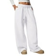 thumbnail image 2 of Women'S Wide Leg Sweatpants Baggy Drawstring High Waisted Joggers Lounge Sweat Pants with Pockets White S, 2 of 8