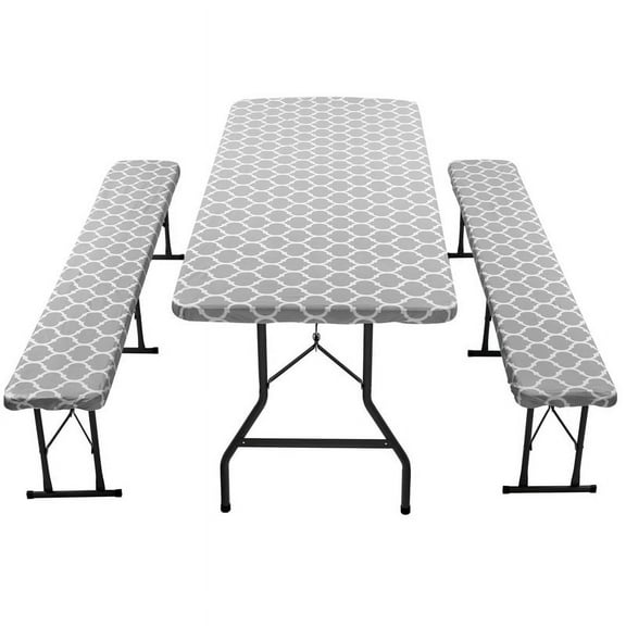 Kyoffiie Picnic Table and Bench Cover Waterproof Tablecloth with Bench Cover Wipeable Rectangle Picnic Tablecloth for 30 ×72in Table Elastic Picnic Bench Covers for 12×72in Bench Indoor Outdoor