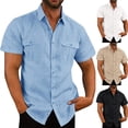 thumbnail image 4 of CENL Men Short Sleeve Button Down Shirts Summer Solid Loose Casual Shirt Tops Beach, 4 of 9