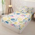 thumbnail image 2 of Erosebridal Boho Floral Pattern Zipper Queen Comforter Set with Fitted Sheet and 2 Pillowcases,Tropical Leaf Print Zipper Bedding Set,Yellow Blue Green,Pink Reversible, 2 of 6