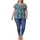 thumbnail image 2 of Blusas de verano casuales de talla grande para mujer Agnes Orinda, con flores, volantes, plisadas, cuello en V y mangas cortas, 2X, azul y naranja con círculos, 2 of 6